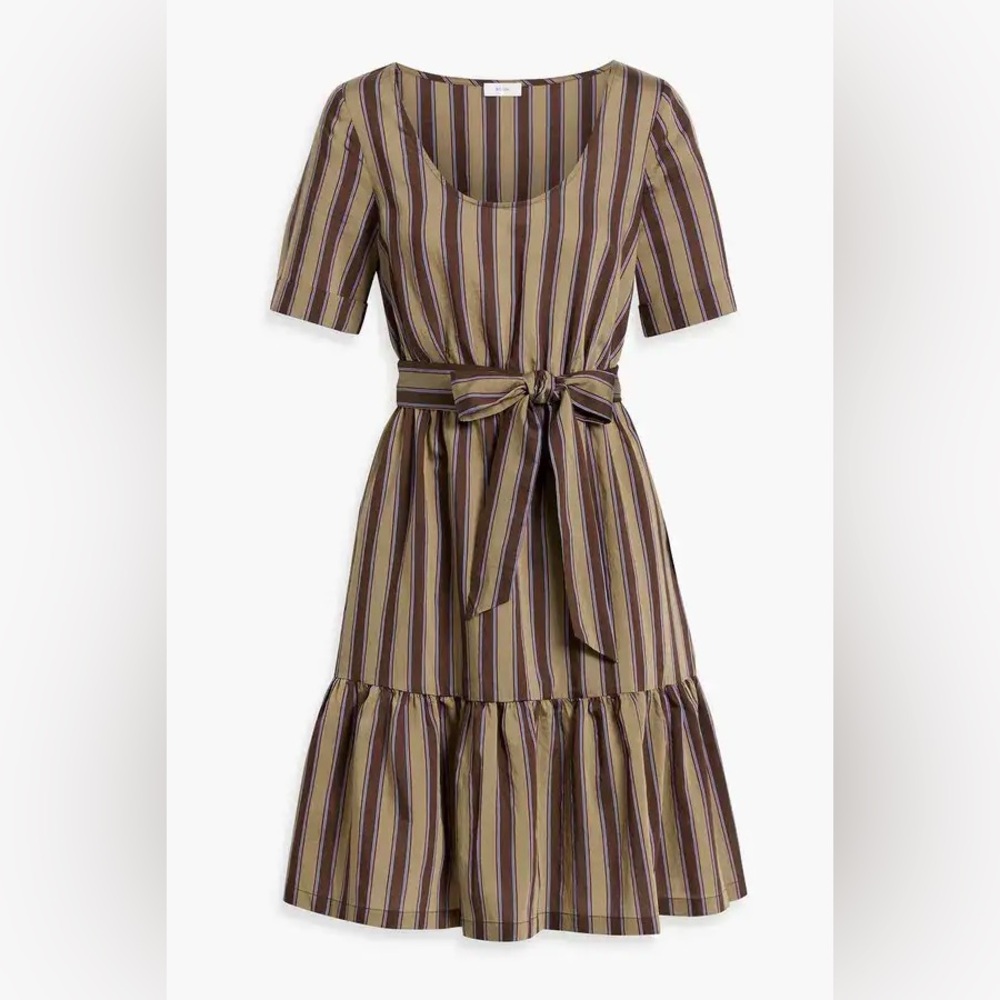 IRIS & INK Erin‎ Striped Chocolate Brown Size 12 Mod Preppy Lyocell-Blend Dress
